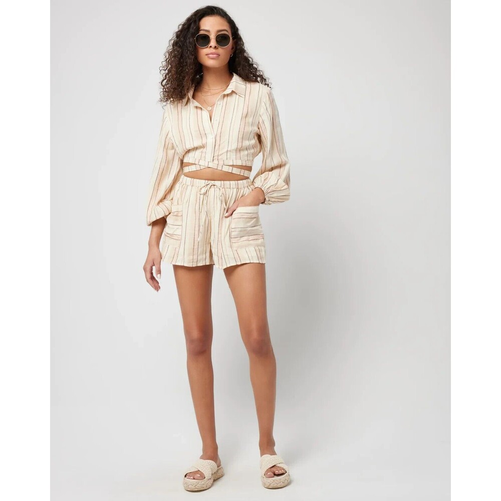 L*Space SOLDOUT Revolve Play it Cool Crop Button Up Stripe Top (S)